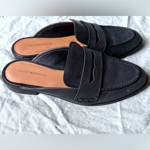 9.5M/41 Lucky Brand Black real Leather Slip-On Shoes mules mule fall